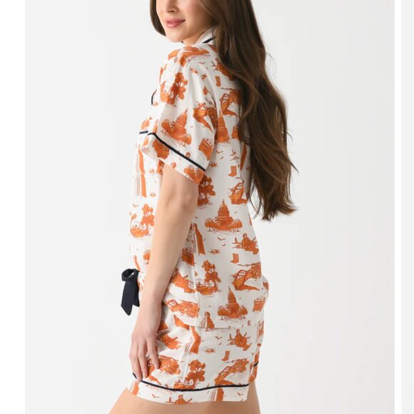 Katie Kime Austin Toile Pajama Shorts in Burnt Orange White Size Small - Picture 2 of 8